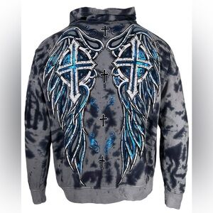 NWT Men’s Medium Xtreme Couture Foiled Graphics Hoodie With Crosses Tie-Dye